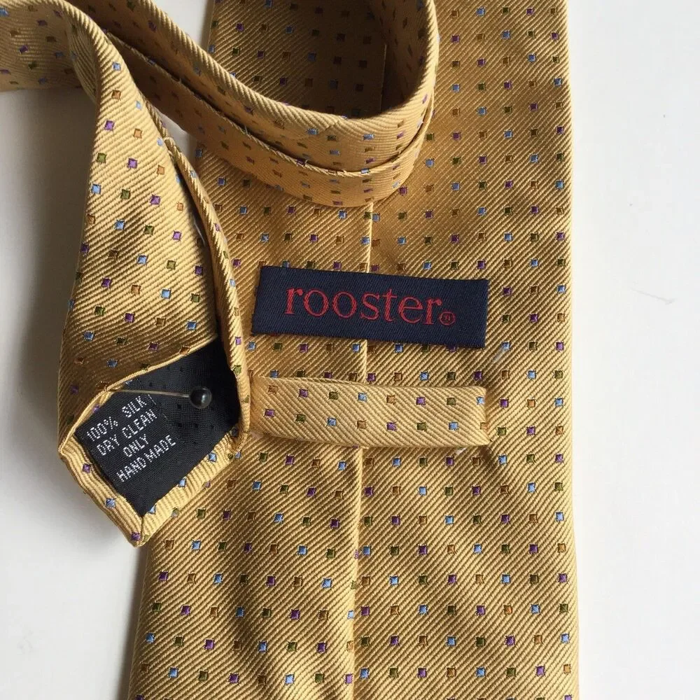 Rooster Mens Neck Tie 100% Silk Yellow Speckled 59